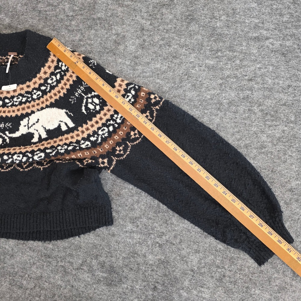 Free People Fair Isle Oversized Nellie Elephant Knit Sweater Large‎ Black Brown - Picture 13 of 14